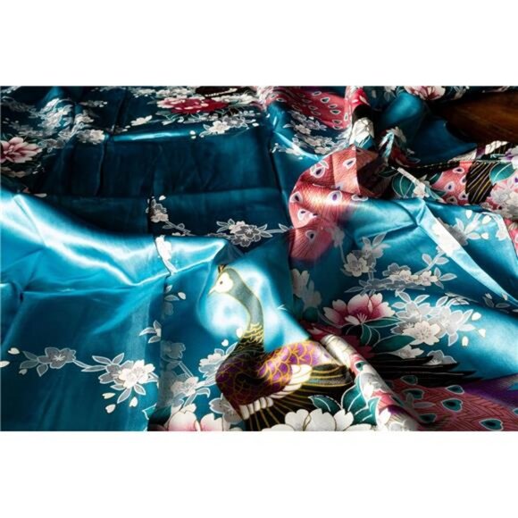 Long Kimono Robe for Women, Premium Lightweight Peacock - Picture 2 of 5